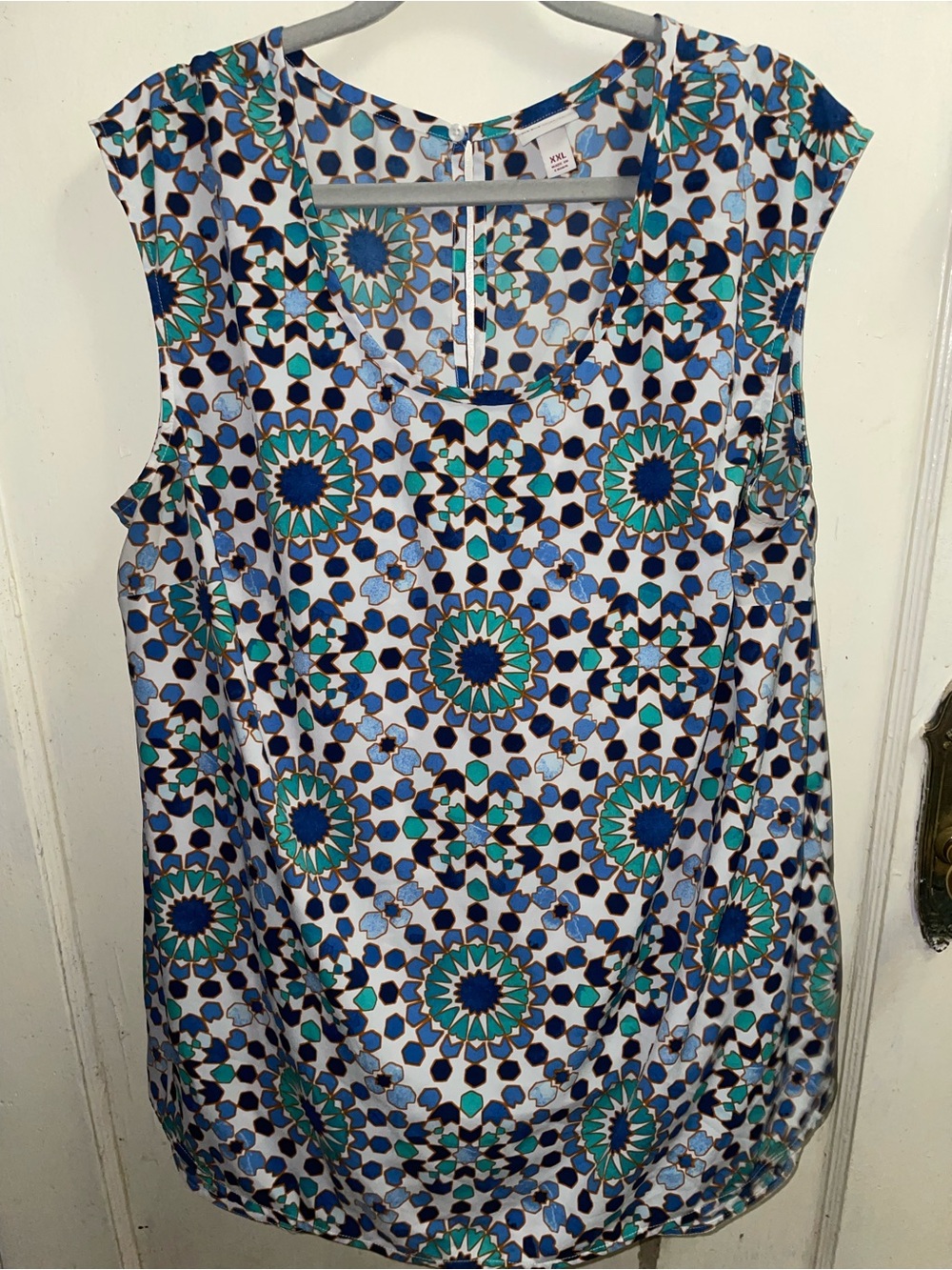 Sleeveless Geometric Print Women's Top - Blue / Teal size xxl